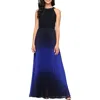Sl Fashions Pleated Ombré Chiffon Halter Gown In Blue