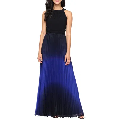 Sl Fashions Pleated Ombré Chiffon Halter Gown In Blue