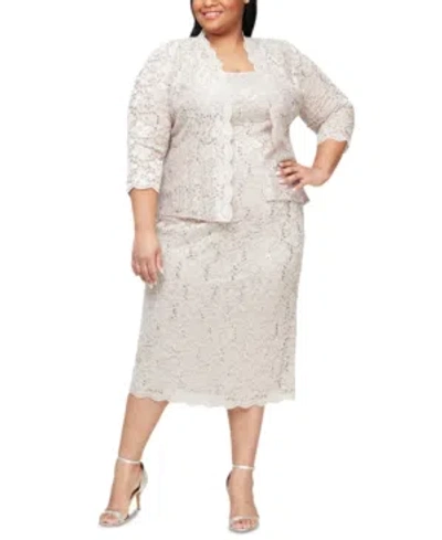 Sl Fashions Plus Size 2-pc. Lace Jacket & Sheath Dress Set In Champagne