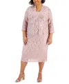 Sl Fashions Plus Size 2-pc. Lace Jacket & Sheath Dress Set In Blush