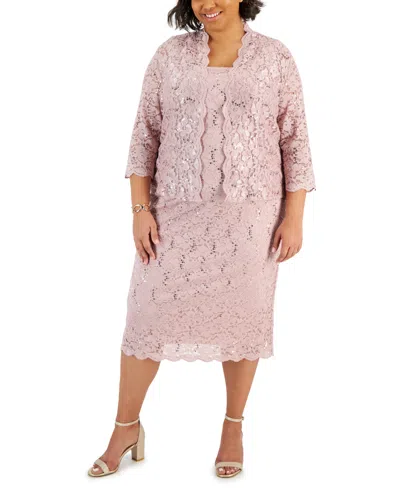 Sl Fashions Plus Size 2-pc. Lace Jacket & Sheath Dress Set In Blush