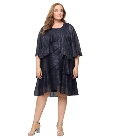 Sl Fashions Plus Size 2-pc. Metallic Tiered Dress & Jacket Set In Black