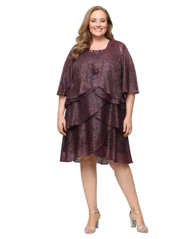 Sl Fashions Plus Size 2-pc. Metallic Tiered Dress & Jacket Set In Brown