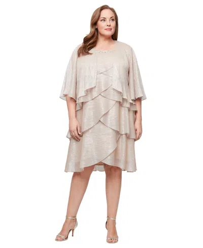 Sl Fashions Tiered Ruffle Dress With Jacket In Neutral