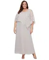 Sl Fashions Plus Size Asymmetrical Glitter Cape Gown In Gray