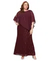 Sl Fashions Plus Size Beaded Popover Gown In Burgundy