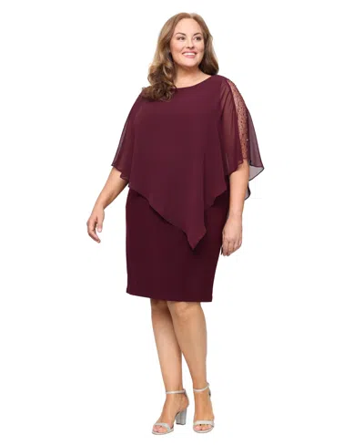 Sl Fashions Plus Size Crewneck Asymmetric Capelet Sheath Dress In Purple