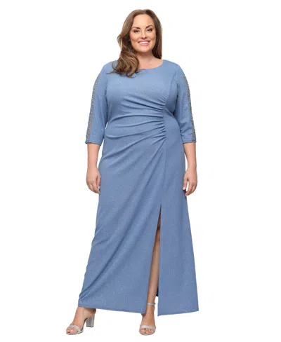 Sl Fashions Plus Size Crewneck Maxi Dress In Blue
