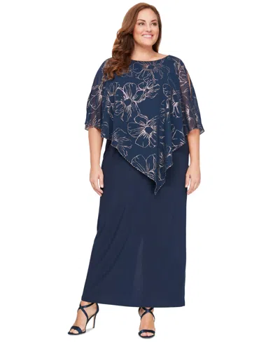 Sl Fashions Plus Size Floral-print Overlay Dress