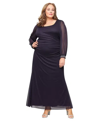 Sl Fashions Plus Size Long Glitter Mesh Dress In Purple