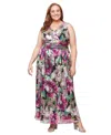 Sl Fashions Plus Size Metallic Floral-print Gown In Multi
