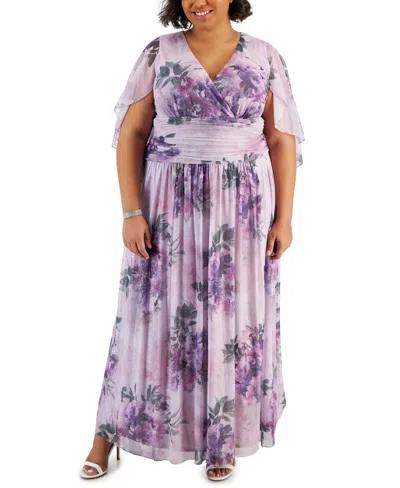 Sl Fashions Plus Size Printed Glitter Cape-overlay Dress In Blush Mult