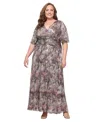 Sl Fashions Plus Size Printed Metallic Surplice Long Dress In Gray