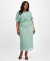 Sl Fashions Plus Size Round-neck Blouson Sequin Dress In Sage