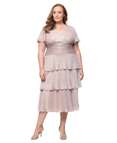 Sl Fashions Plus Size Short-sleeve V-neck Midi Dress In Brown
