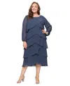 Sl Fashions Plus Size Tiered Chiffon A-line Dress In Blue