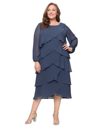 Sl Fashions Plus Size Tiered Chiffon A-line Dress In Blue