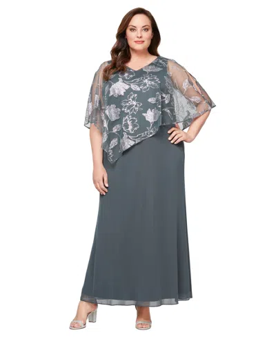 Sl Fashions Plus Size V-neck A-line Ball Gown Dress In Gray