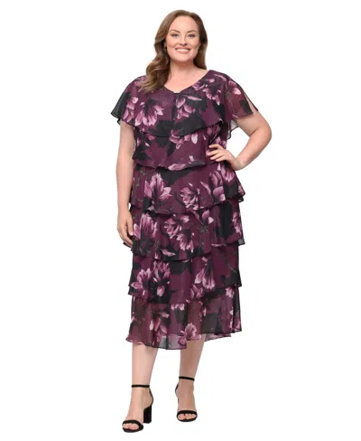 Sl Fashions Plus Size V-neck Short-sleeve Midi Dress In Multi