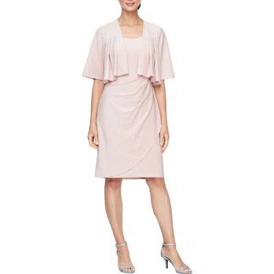 Sl Fashions Ruched Shimmer Cocktail Dress With Jacket In Blush