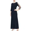 Sl Fashions Ruched Waist Embellished Sleeve Gown In Navy