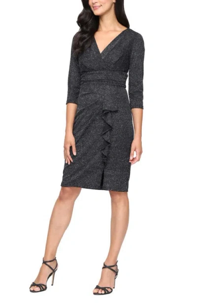 Sl Fashions Ruffle Metallic Knit Cocktail Dress In Gray