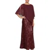 Sl Fashions Petite Chiffon-cape Sequinned Evening Gown In Fig