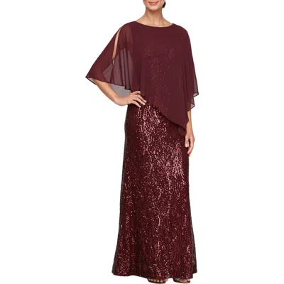 Sl Fashions Petite Chiffon-cape Sequinned Evening Gown In Fig