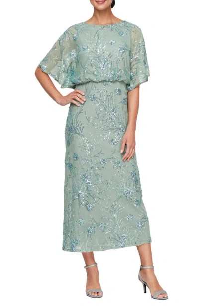 Sl Fashions Sequin Blouson Bodice Gown In Blue