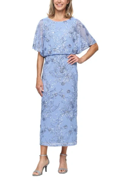 Sl Fashions Sequin Blouson Bodice Gown In Blue