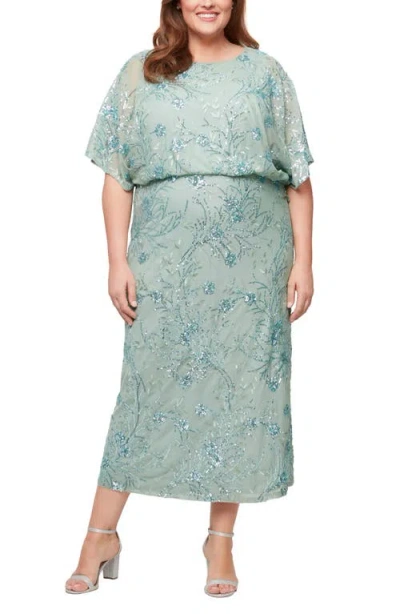 Sl Fashions Sequin Blouson Midi Dress In Blue