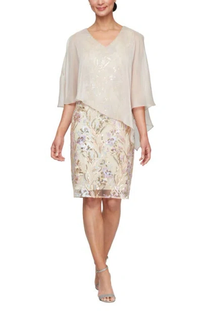 Sl Fashions Womens Embellished Cape Overlay Sheath Dress In Neutral