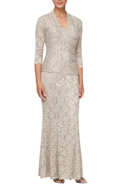 Sl Fashions Sequin Lace A-line Gown With Jacket In Neutral