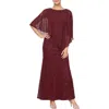 Sl Fashions Sequin & Chiffon Popover Capelet Gown In Brown