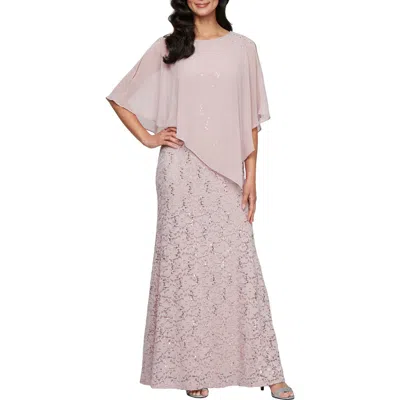 Sl Fashions Sequin Lace Capelet Dress In Multi