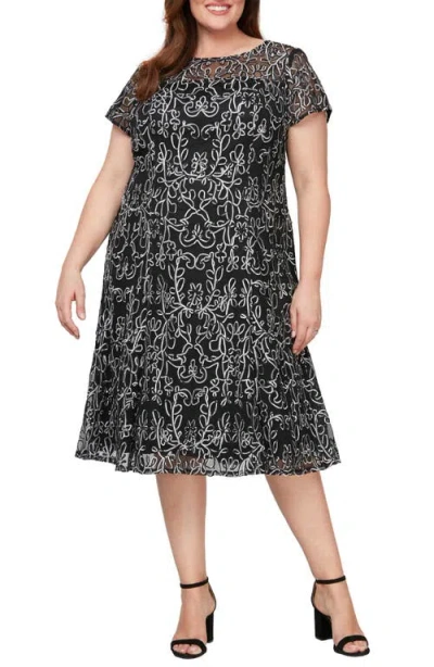 Sl Fashions Sheer Yoke Soutache Cocktail Dress In Black Ivory