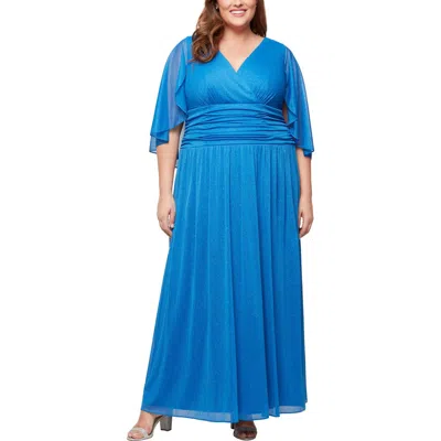 Sl Fashions Shimmer Capelet Gown In Mid Blue