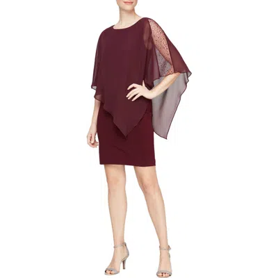 Sl Fashions Short Sheath Dress & Embellished Cape Set In Burgundy