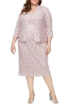 Sl Fashions Slny Floral Lace Sequin Cardigan & Dress Set In Blush