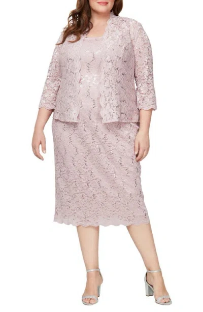 Sl Fashions Slny Floral Lace Sequin Cardigan & Dress Set In Blush