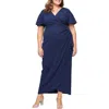 Sl Fashions Sparkle Crystal Embellished Faux Wrap Gown In Blue