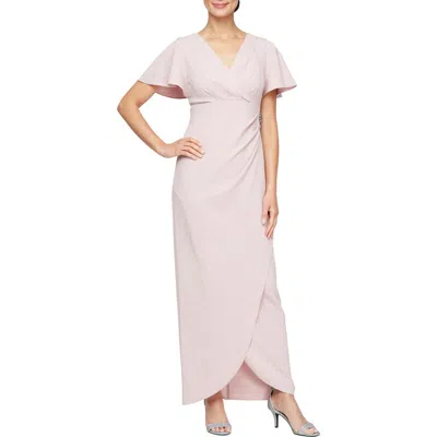 Sl Fashions Sparkle Crystal Embellished Faux Wrap Gown In Blush