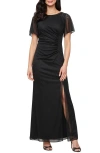 Sl Fashions Sparkle Embellished Shoulder Gown In Black