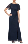 Sl Fashions Sparkle Embellished Shoulder Gown In Smoke