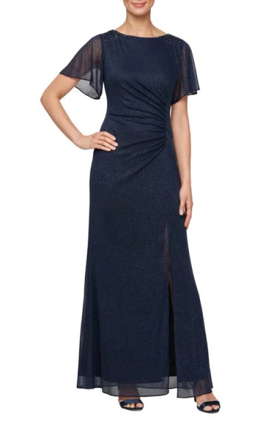 Sl Fashions Sparkle Embellished Shoulder Gown In Smoke