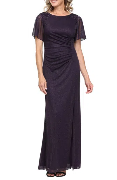 Sl Fashions Sparkle Embellished Shoulder Gown In Purple