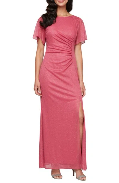 Sl Fashions Sparkle Embellished Shoulder Gown In Rose