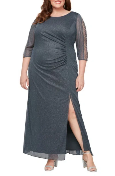 Sl Fashions Sparkle Embellished Sleeve Gown In Smoke