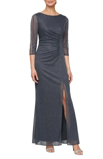 Sl Fashions Sparkle Embellished Sleeve Gown In Smoke