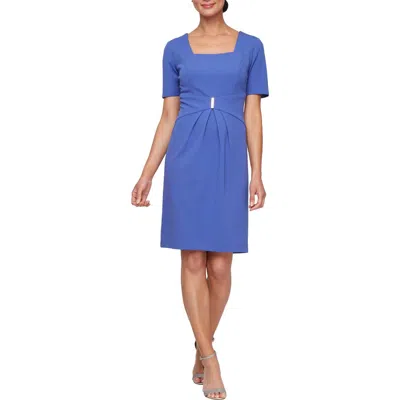 Sl Fashions Square Neck Short Sleevce Sheath Dress In Blue Violet